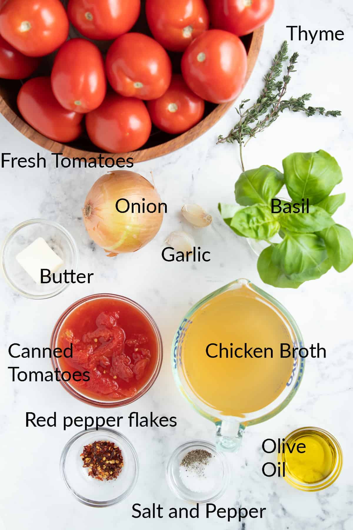 ingredients in clear bowls.