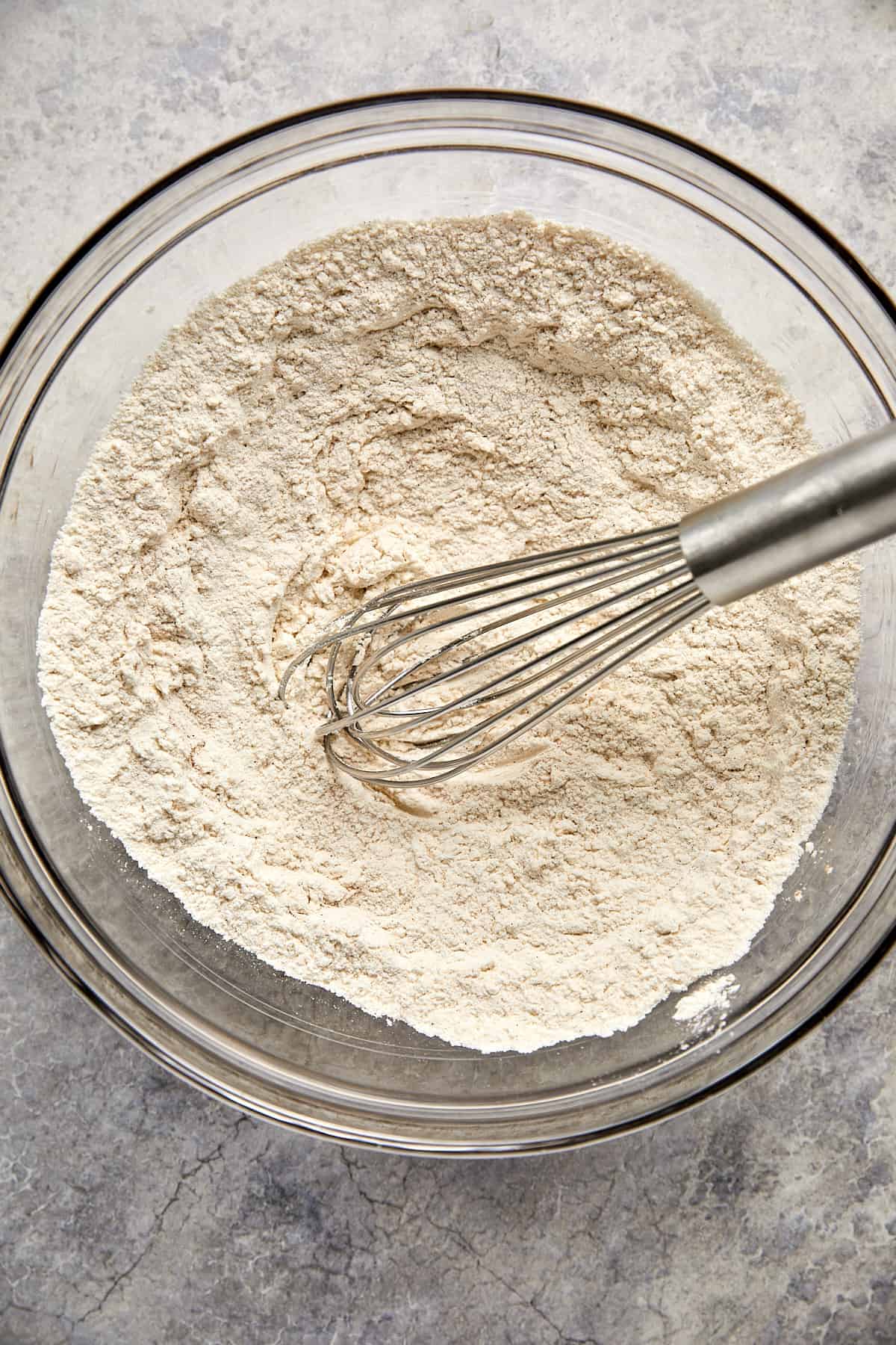 dry ingredients whisked together in a clear bowl