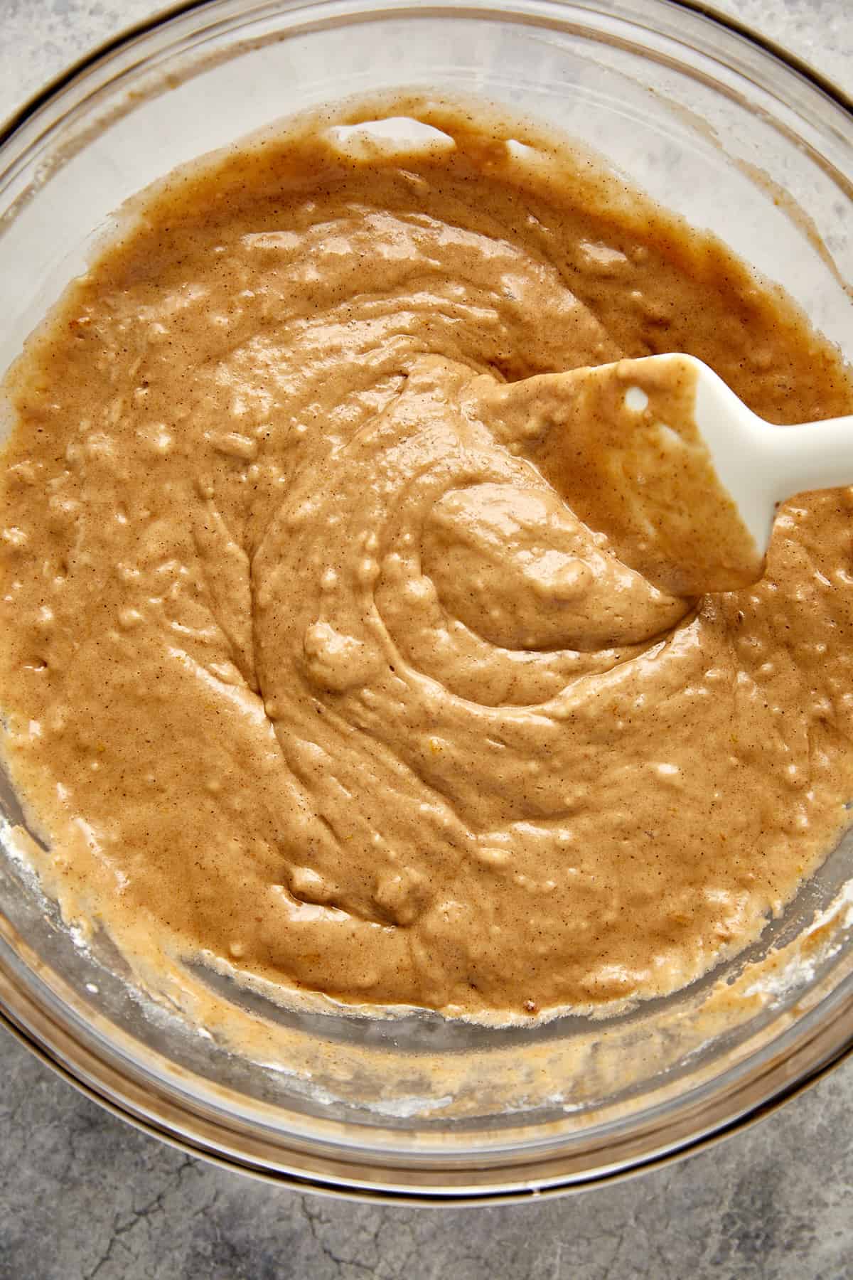 batter stirred together in clear bowl. 