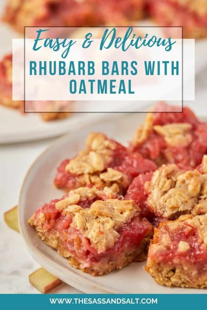 baked rhubarb oatmeal bars on white plates