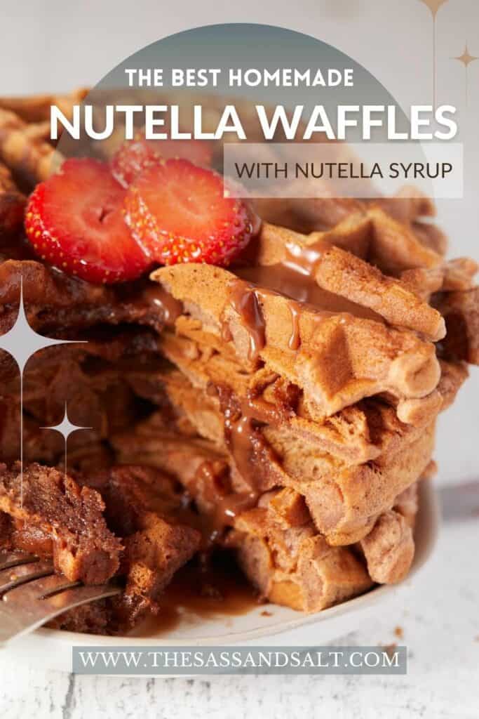 Close up view of Nutella waffles with Nutella maple syrup.