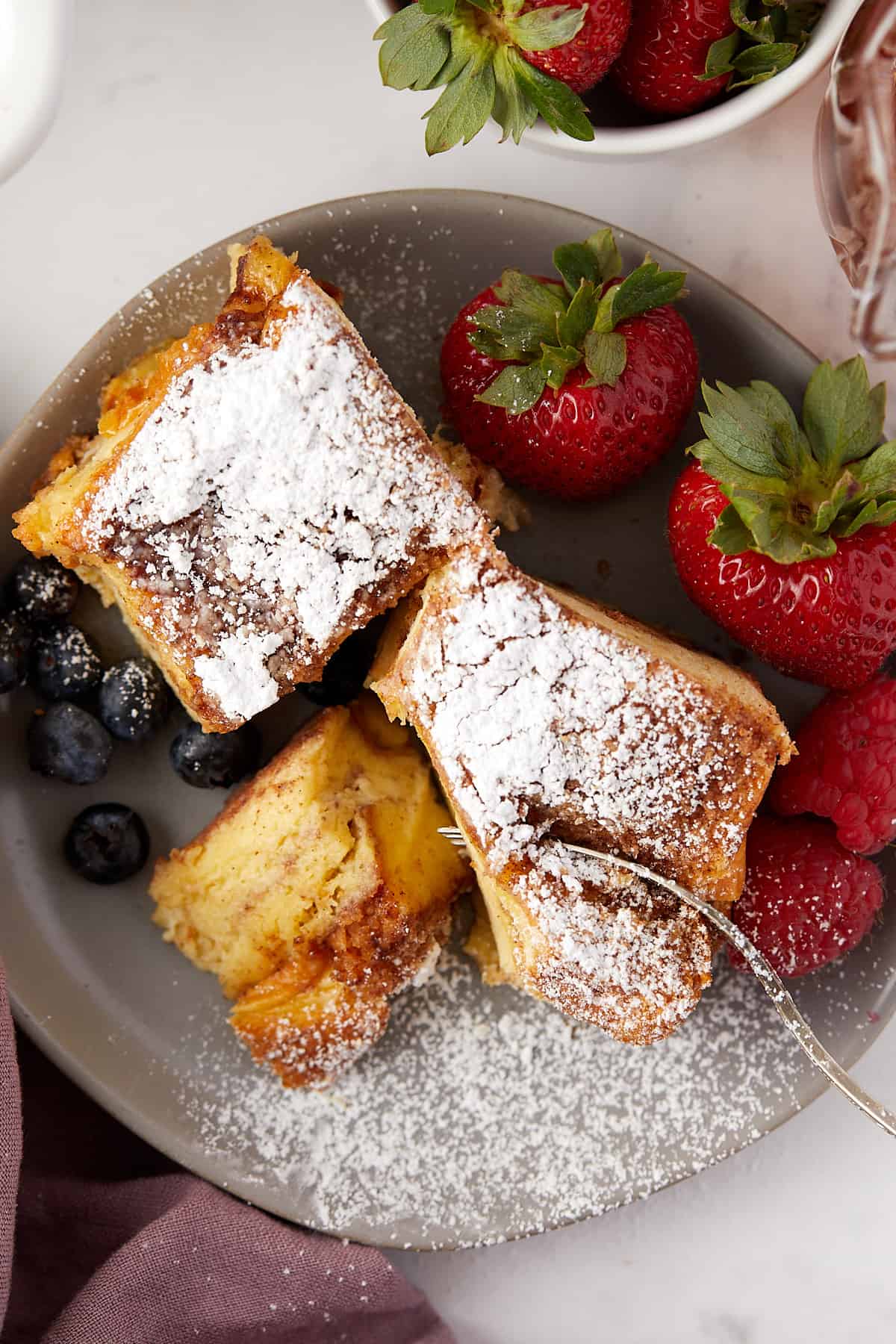 Close-up overhead view of brioche french toast.