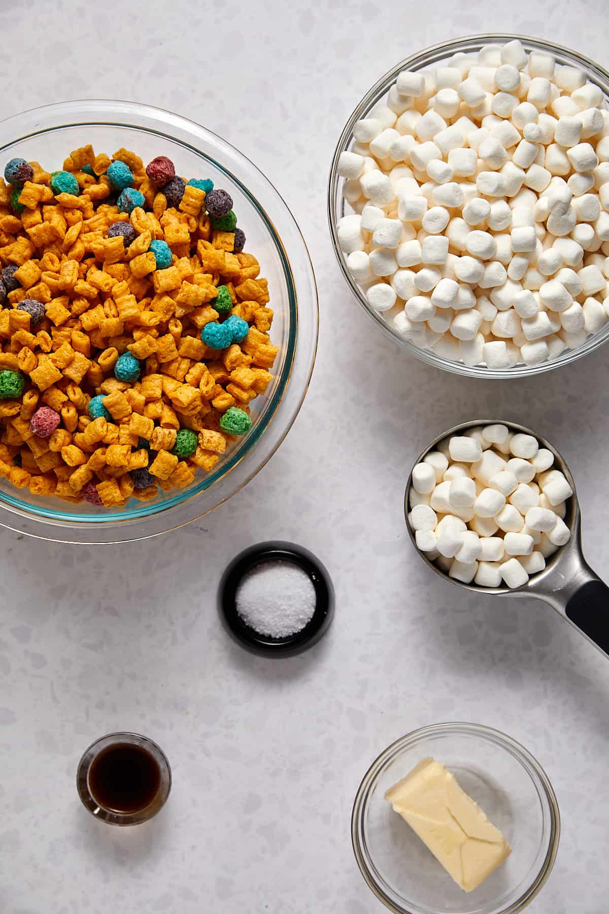 Overhead view of captain crunch ingredients.