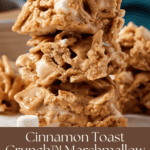 Close up of a stack of cinnamon toast crunch bars.
