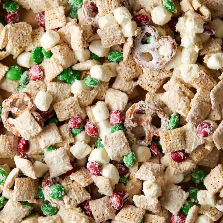 White Chocolate Christmas Chex Mix with M&M’s